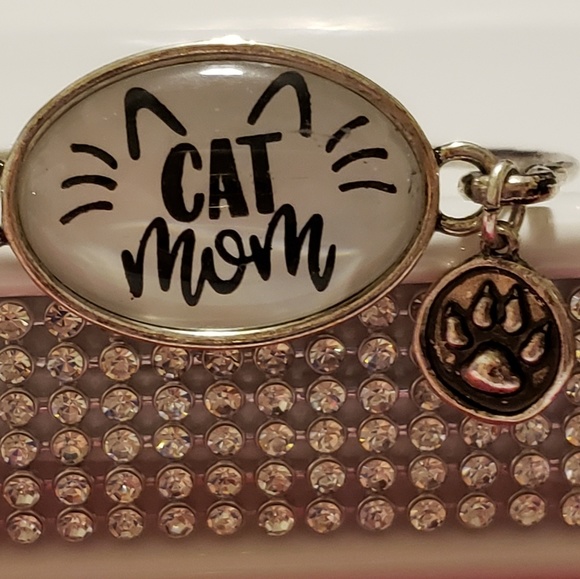Cat Mom silver bracelet with paw print charm - Picture 2 of 2